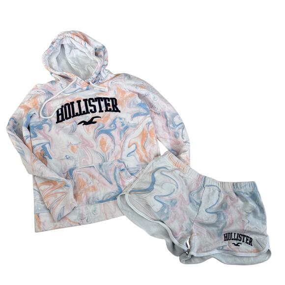 Hollister Hoodie Shorts Set Women's Small Multicolor Marbled - Picture 6 of 6